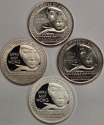 2022-P, D, S and S Silver Anna May Wong Famous Women Quarters Choice BU and Superb Proof Clad and Silver