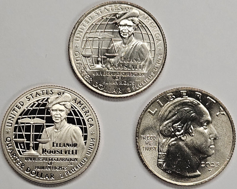 2023-P, D and S Eleanor Roosevelt Famous Women Quarters . . . . Choice BU and Superb Proof