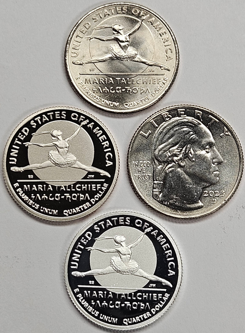 2023-P, D, S and S Silver Maria Tallchief Famous Women Quarters . . . . Choice BU and Superb Proof Clad and Silver