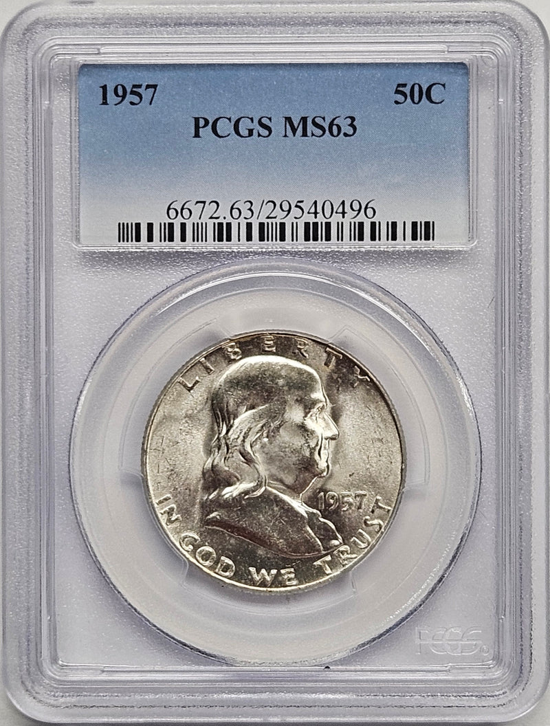 1957 Silver Franklin Half Dollar . . . . PCGS MS-63