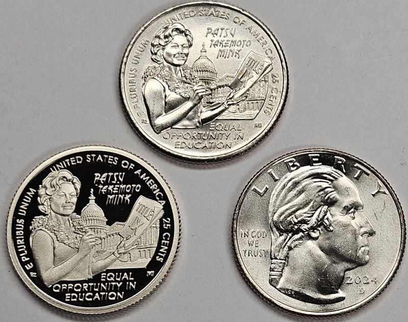 2024-P, D and S Honorable Patsy Takemoto Mink Famous Women Quarters . . . . Choice BU and Superb Proof