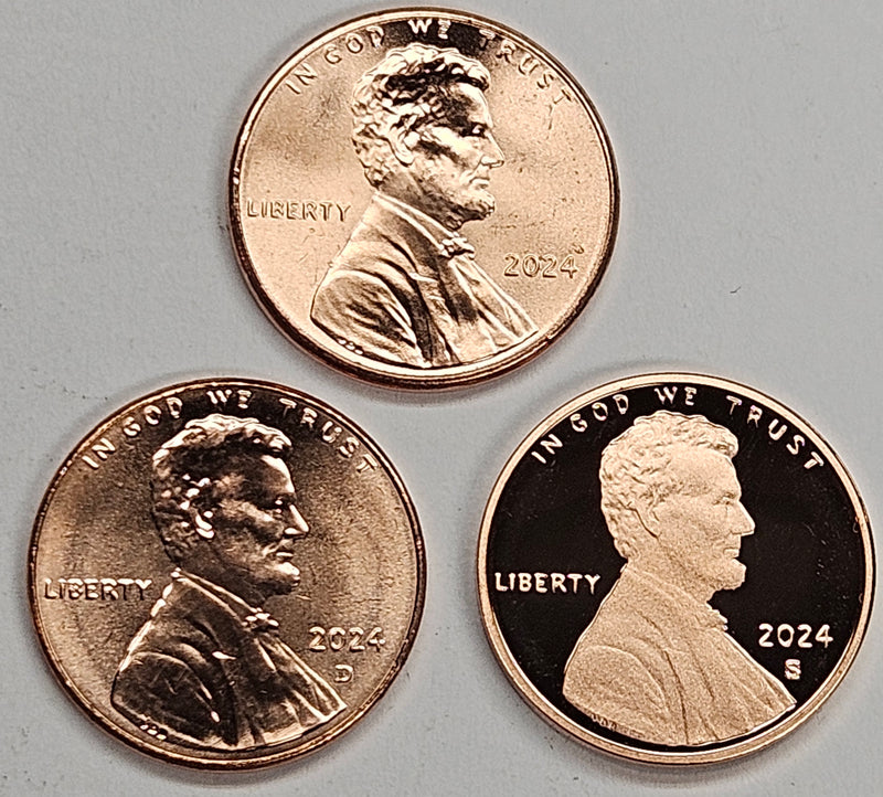 2024-PDS Lincoln Shield Cent Trio . . . . BU and Proof