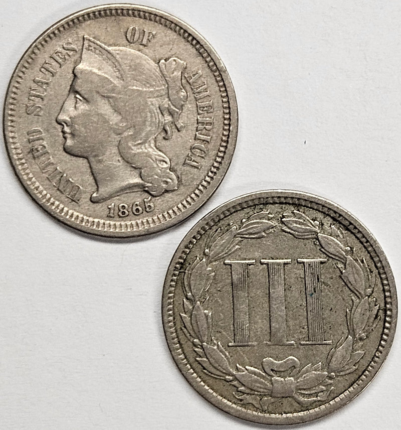 2 Different Nickel Three Cent Pieces . . . . Fine/VF