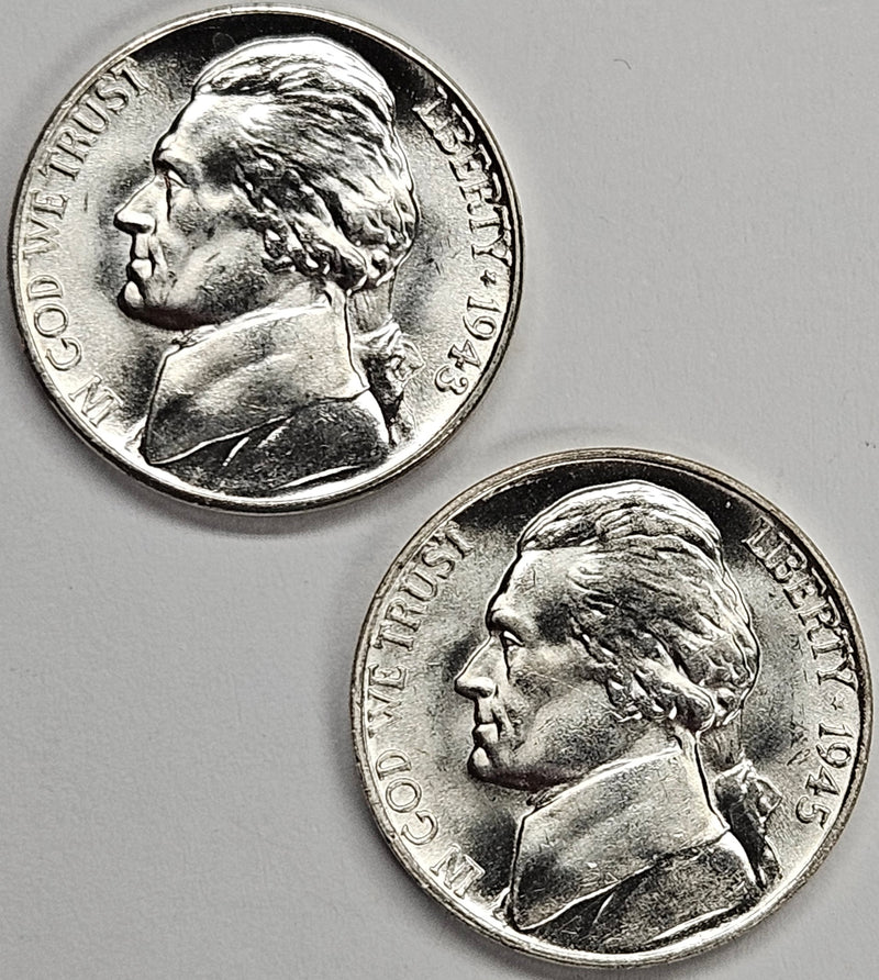 2 Different Silver Jefferson War Nickels . . . . Brilliant Uncirculated