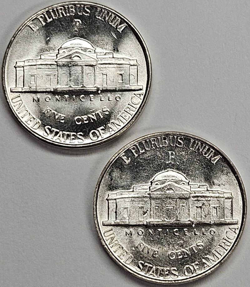 2 Different Silver Jefferson War Nickels . . . . Brilliant Uncirculated