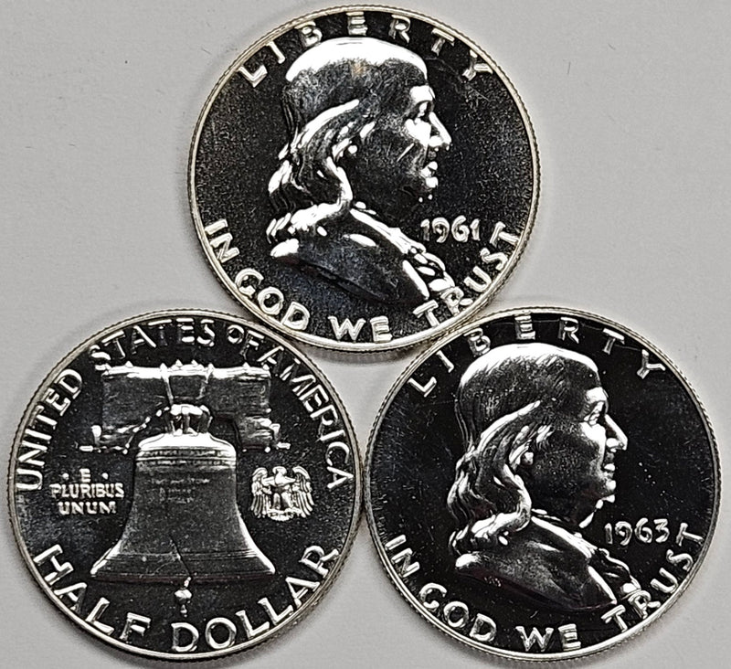 3 Different Franklin Halves from the 1960s . . . . Gem Brilliant Proof