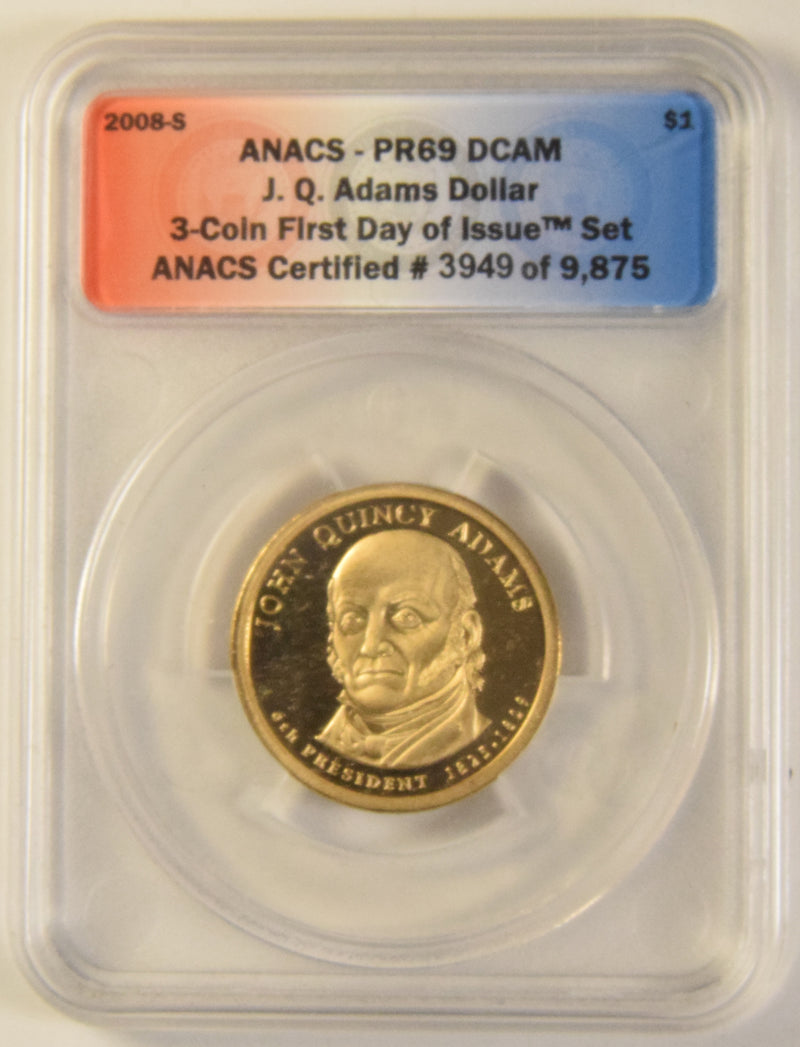 2008-S J.Q. Adams Presidential Dollar . . . . ANACS PR-69 DCAM First Day of Issue