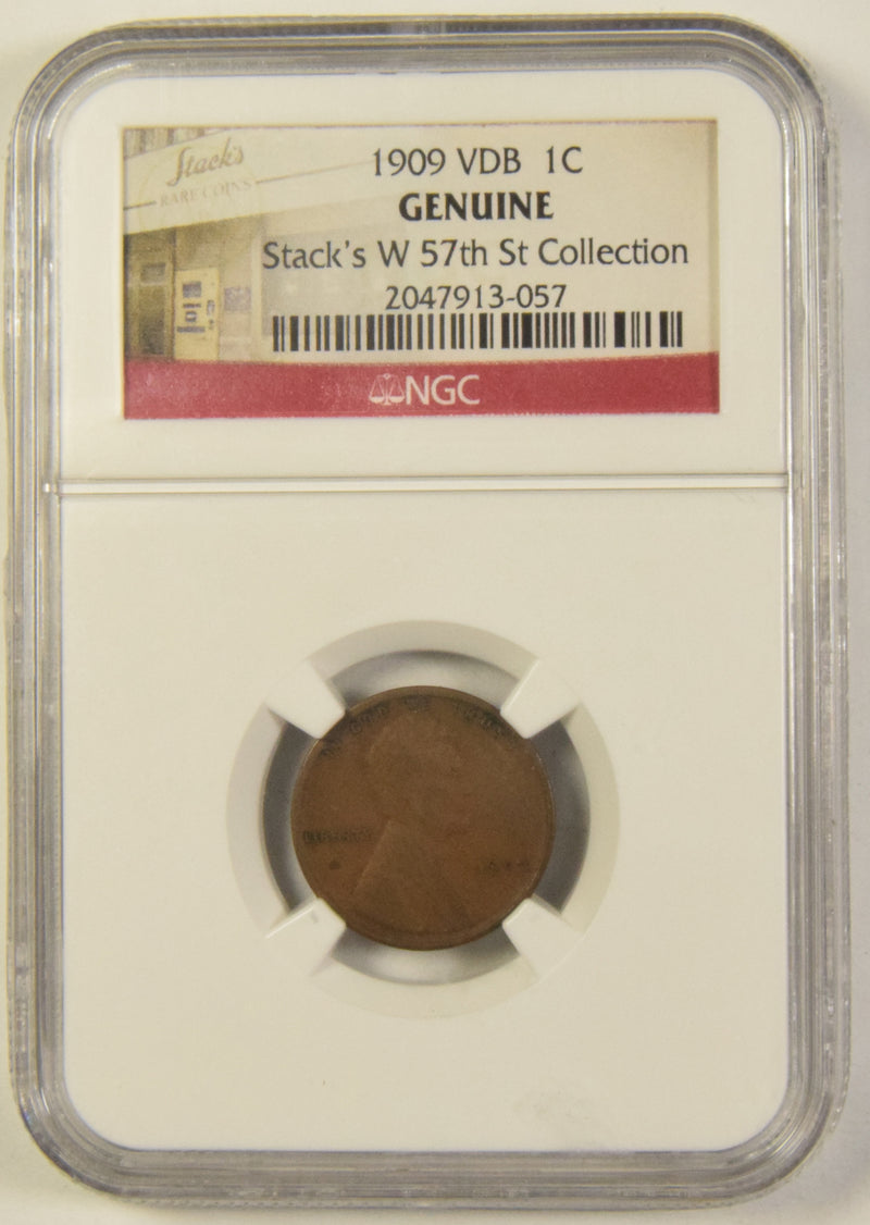 1909 VDB Lincoln Cent . . . . NGC Genuine Stack’s W 57th St Collection