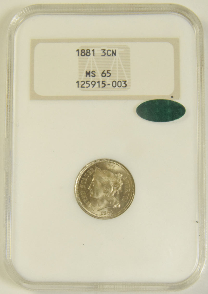 1881 Nickel Three Cent Piece . . . . NGC MS-65 CAC