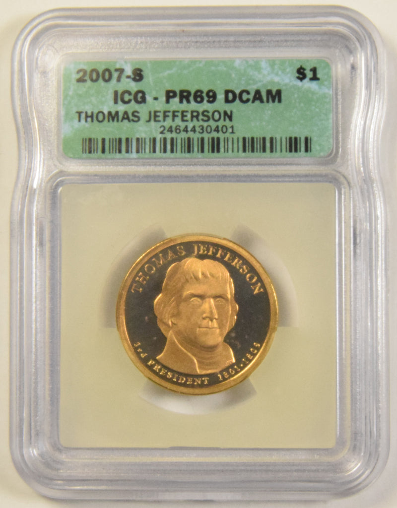 2007-S Jefferson Presidential Dollar ICG PR-69 Deep Cameo