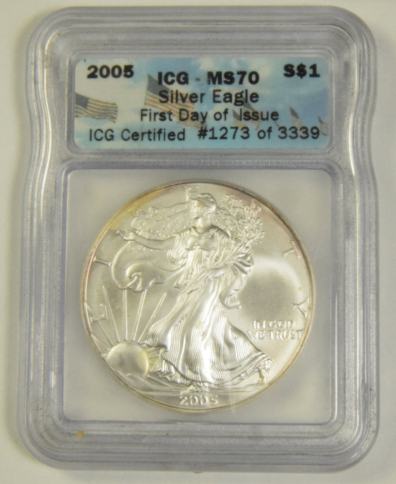 2005 Silver Eagle ICG MS-70 First Day of Issue