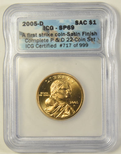 2005-D Sacagawea Dollar . . . . ICG SP-69 A First Strike Coin Satin Finish