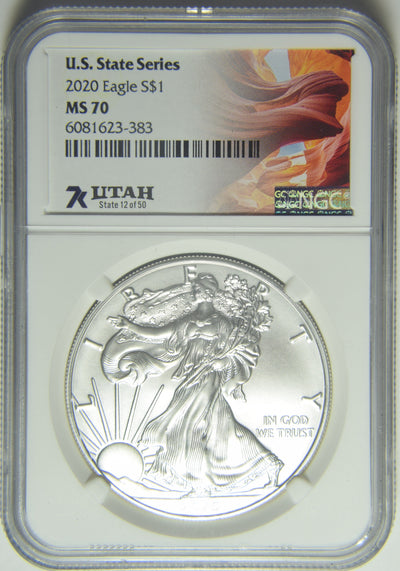 2020 Silver Eagle NGC MS-70 State Series Utah