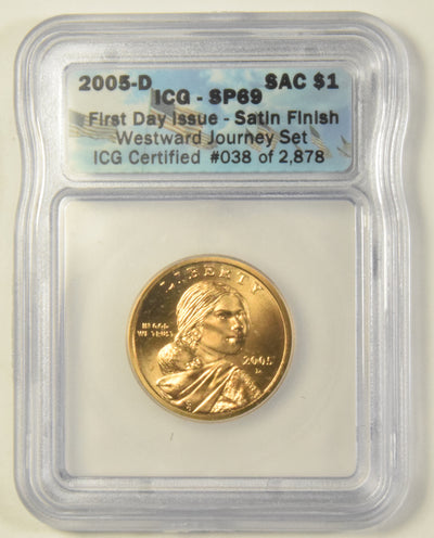 2005-D Sacagawea Dollar . . . . ICG SP-69 A First Strike Coin Satin Finish