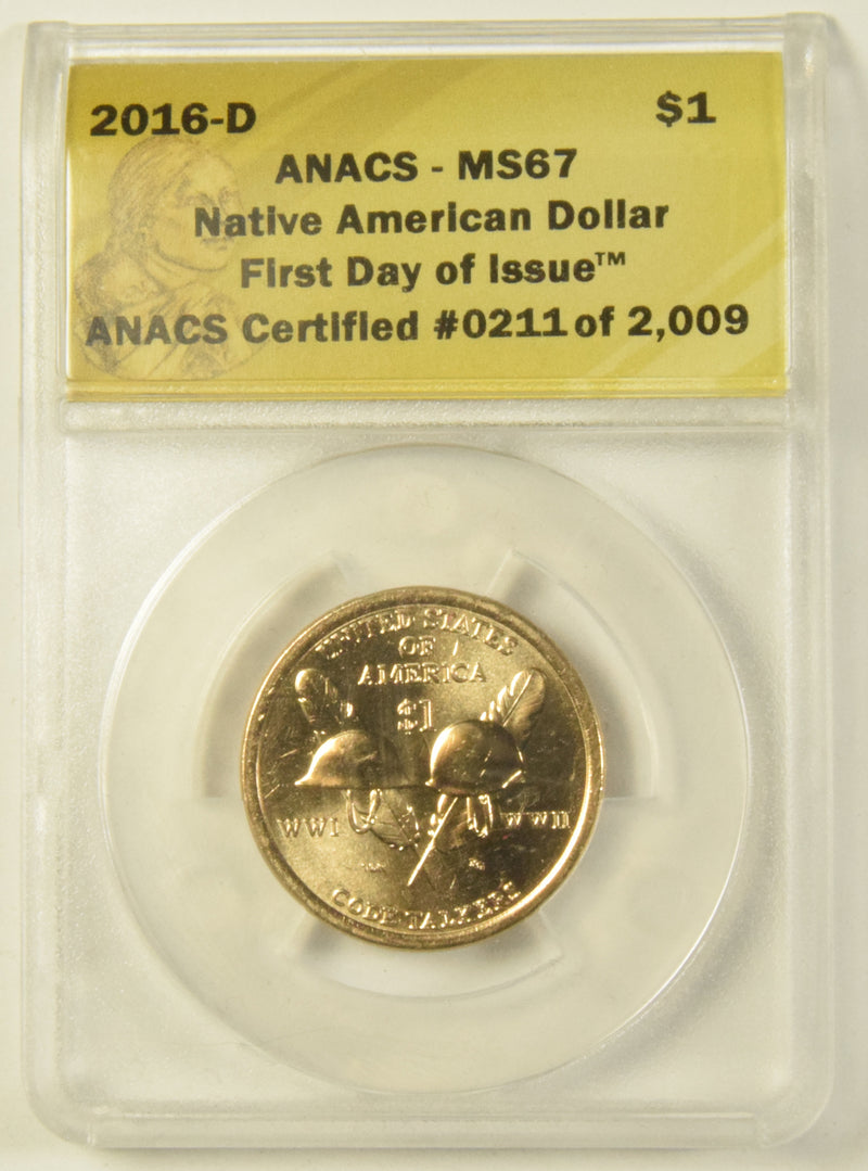 2016-D Native American Dollar . . . . ANACS MS-67 First Day of Issue