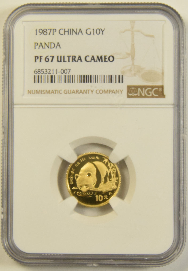 1987-P 10 Yuan Gold Chinese Panda NGC PF-67 Ultra Cameo