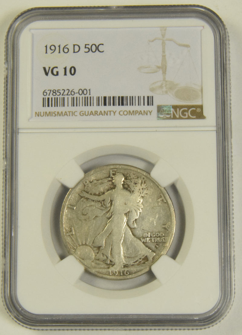 1916-D Obverse Walking Liberty Half . . . . NGC VG-10