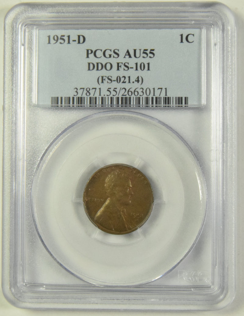 1951-D Lincoln Cent  . . . . PCGS AU-55 DDO FS-101 (FS021.4)