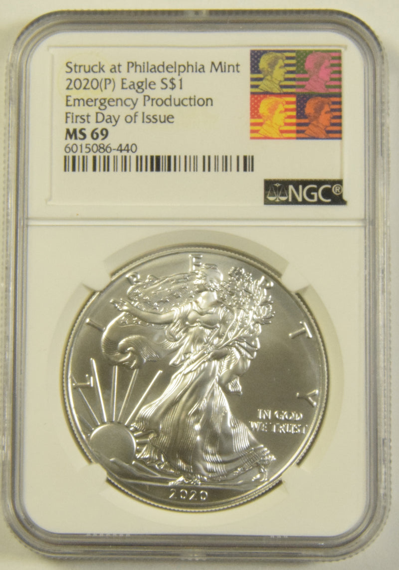 2020(P) Silver Eagle NGC MS-70 Emergency Production First Day of Issue Struck at Philadelphia Mint