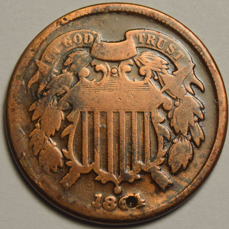 1864 Two Cent Piece . . . . VG cleaned holed