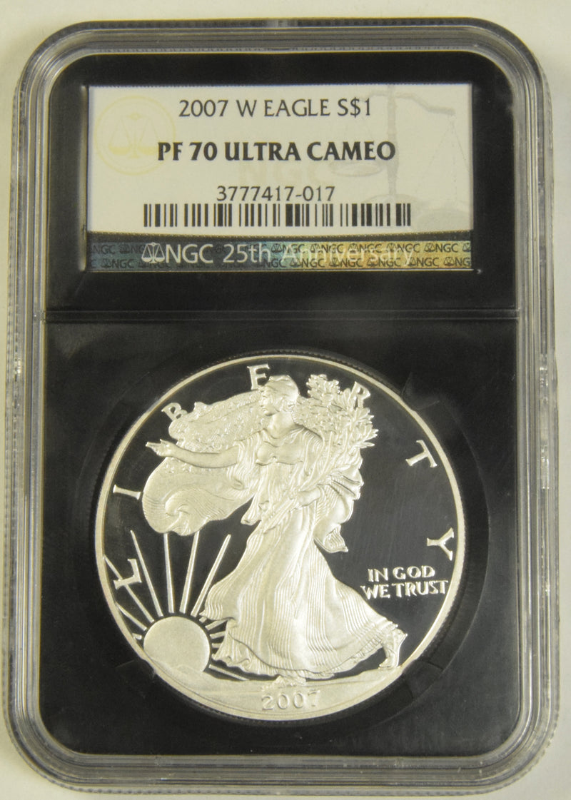 2007-W Silver Eagle . . . . NGC PF-70 Ultra Cameo NGC 25th Anniversary Retro Holder