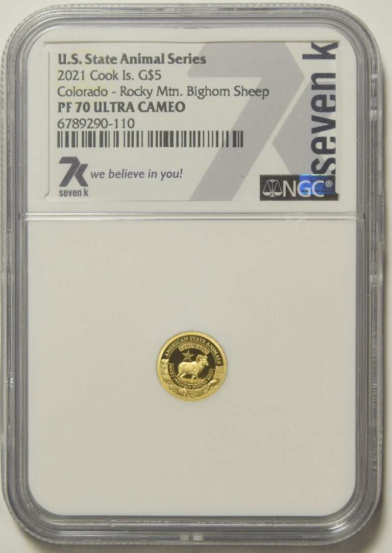 2021 $5.00 Cook Islands Gold U.S. Animal Series - Montana - Mourning Cloak NGC PF-70 Ultra Cameo