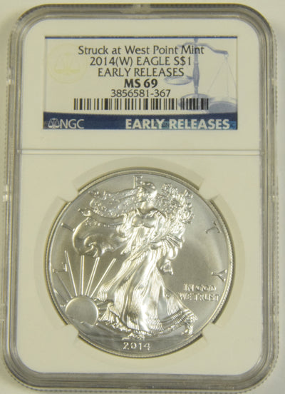 2014(W) Silver Eagle . . . . NGC MS-69 Early Releases Struck at West Point