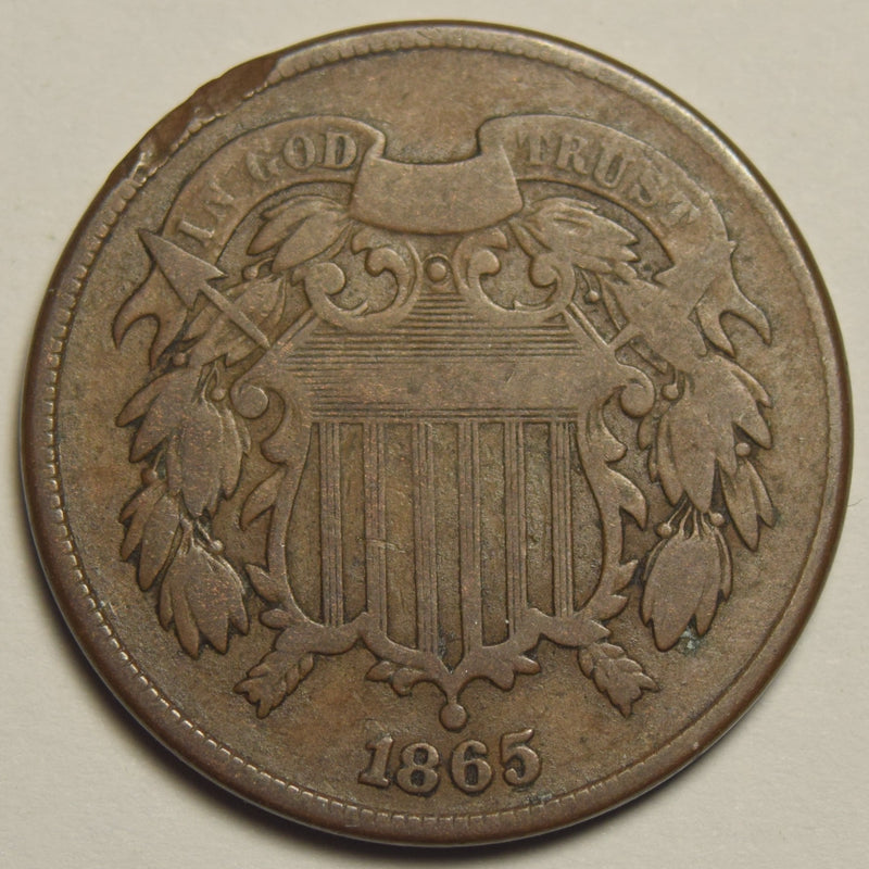 1865 Two Cent Piece . . . . VF rim hits