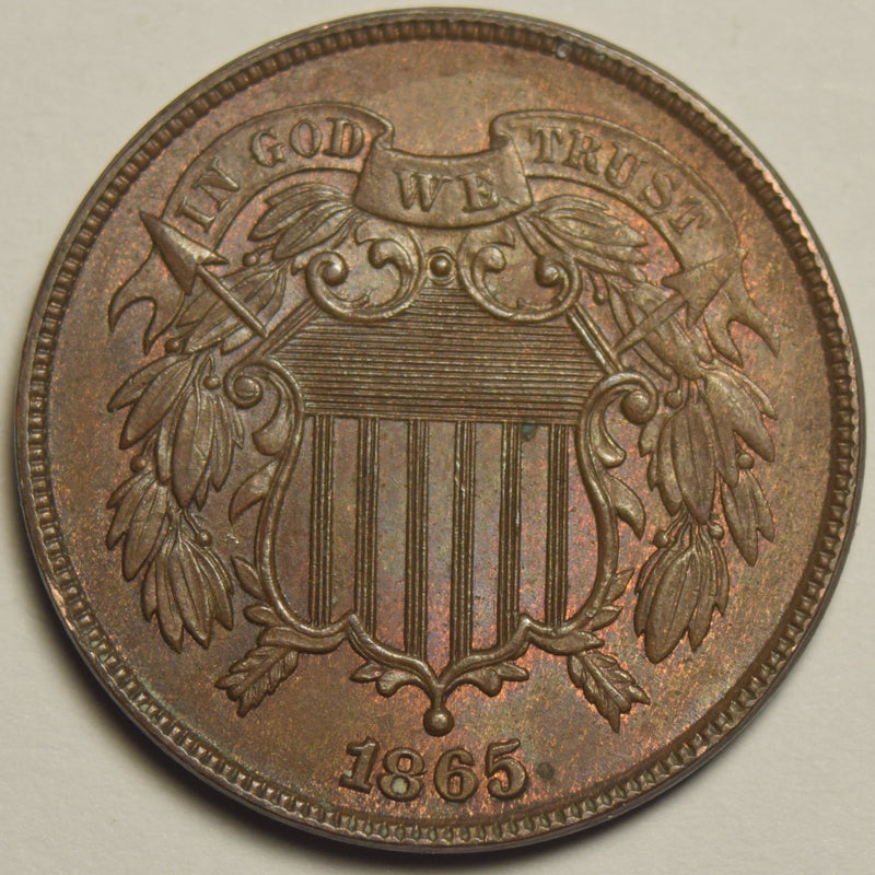 1865 Plain 5 Two Cent Piece . . . . Choice BU Red/Brown