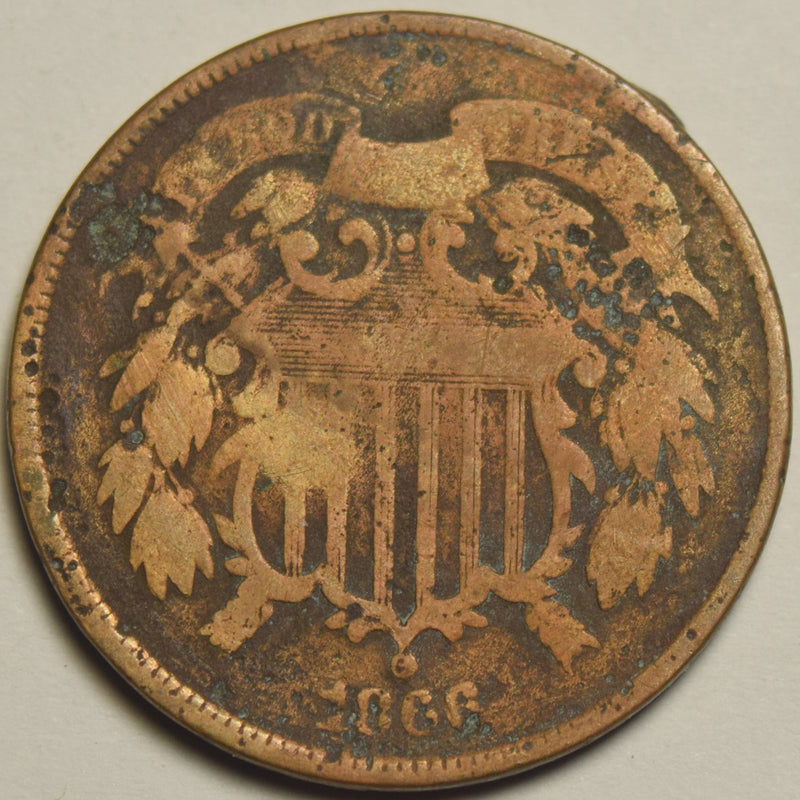 1866 Two Cent Piece . . . . Good corrosion