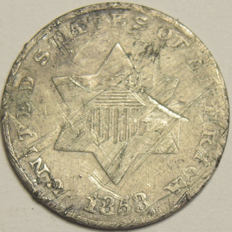 1853 Silver Three Cent Piece . . . . Fine scratched