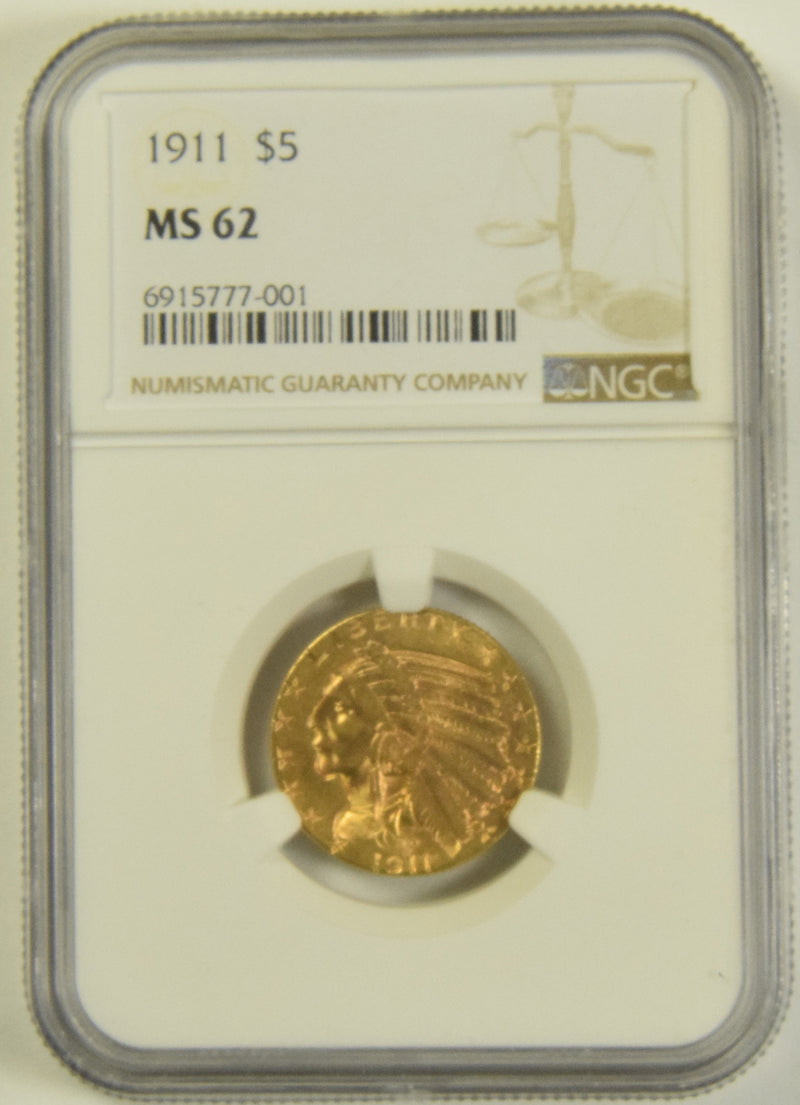 1911 $5.00 Indian Gold . . . . NGC MS-62