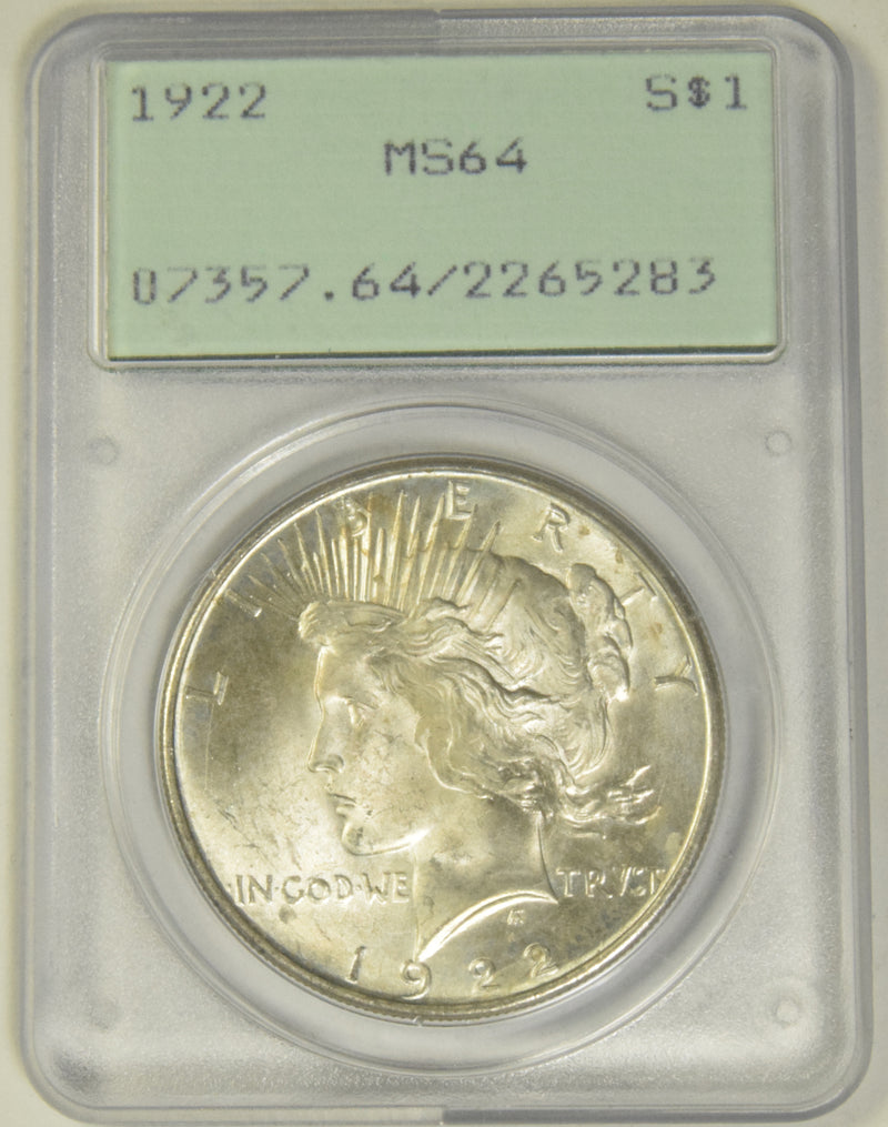 1922 Peace Dollar . . . . PCGS MS-64 OGH