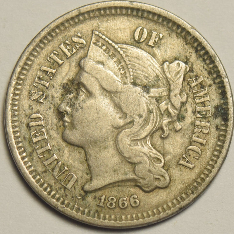 1866 Nickel Three Cent Piece . . . . VF/XF corrosion