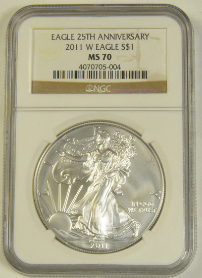 2011-W Burnished Silver Eagle NGC MS-70 Eagle 25th Anniversary