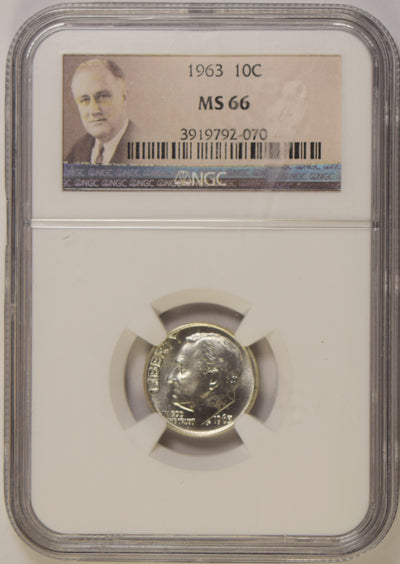 1963 Roosevelt Dime NGC MS-66