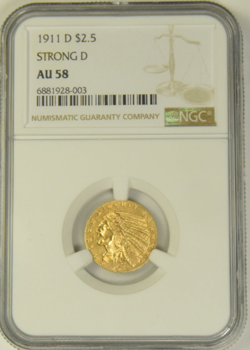 1911-D $2.50 Indian Gold . . . . NGC AU-58 Strong D