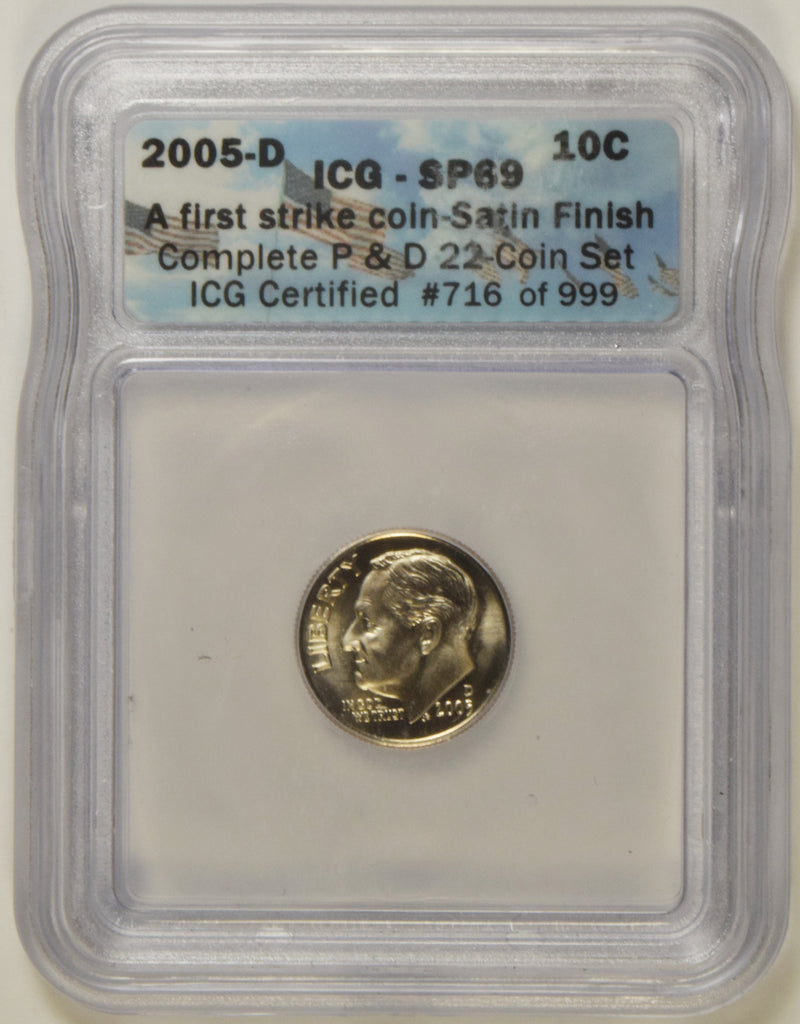 2005-D Roosevelt Dime ICG SP-69 First Strike Satin Finish