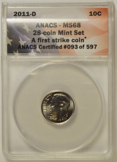 2011-D Roosevelt Dime ANACS MS-68 A First Strike Coin