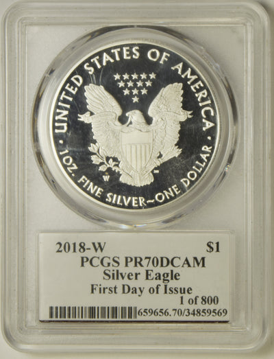 2018-W Silver Eagle PCGS MS-70 DCAM First Day of Issue