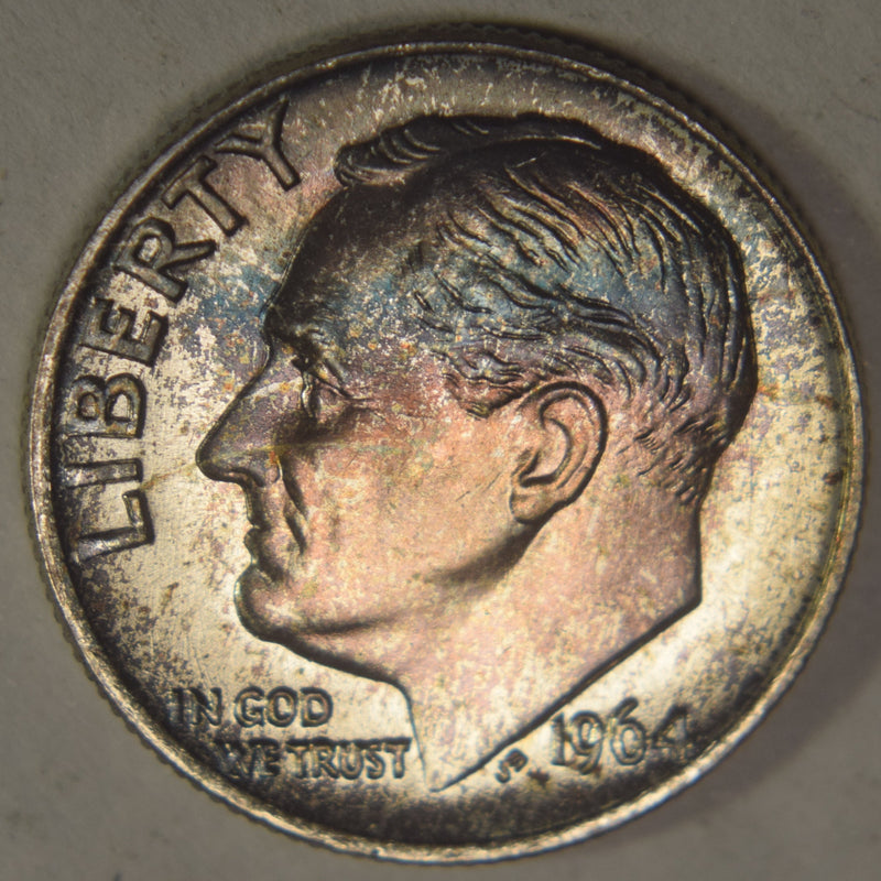 1964 Roosevelt Dime Gem BU Toned