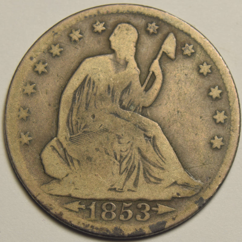 1853-O Arrows/Rays Seated Liberty Half . . . . Very Good