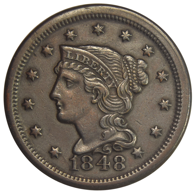 1848 Braided Hair Large Cent Choice About Uncirculated