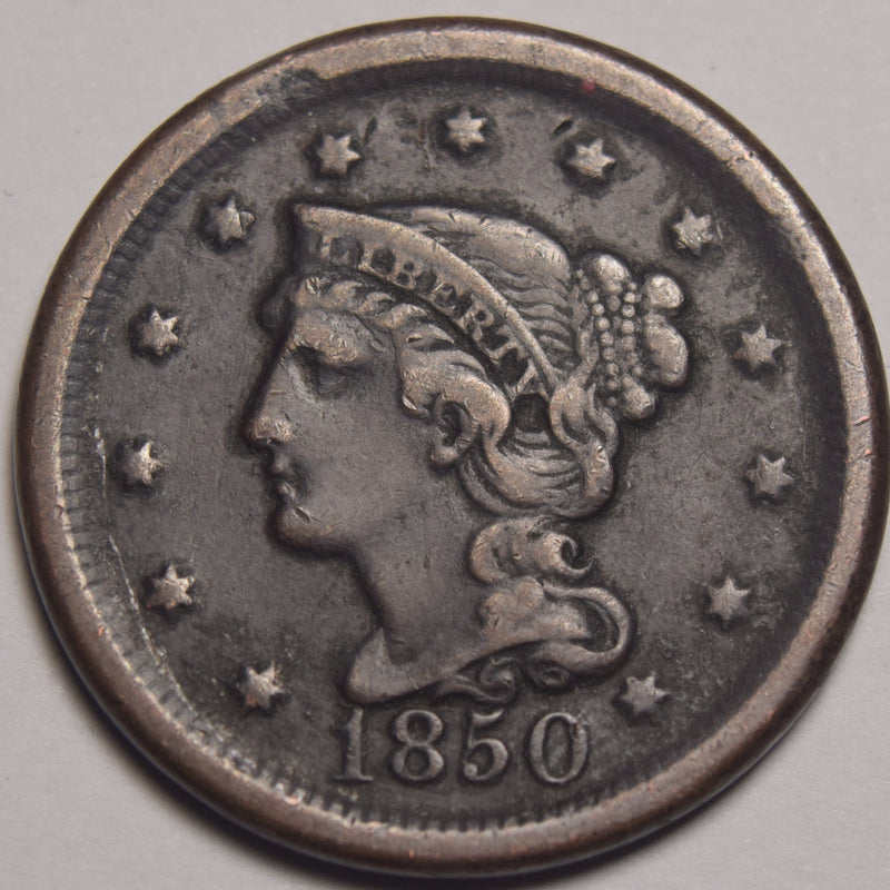 1850 Braided Hair Large Cent VF/XF