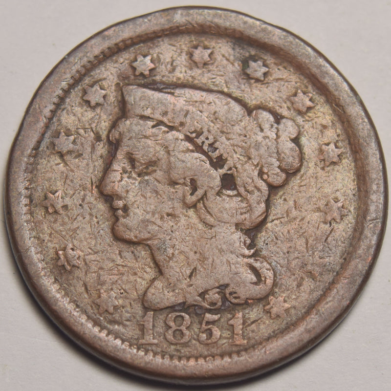 1851 Braided Hair Large Cent . . . . About Good