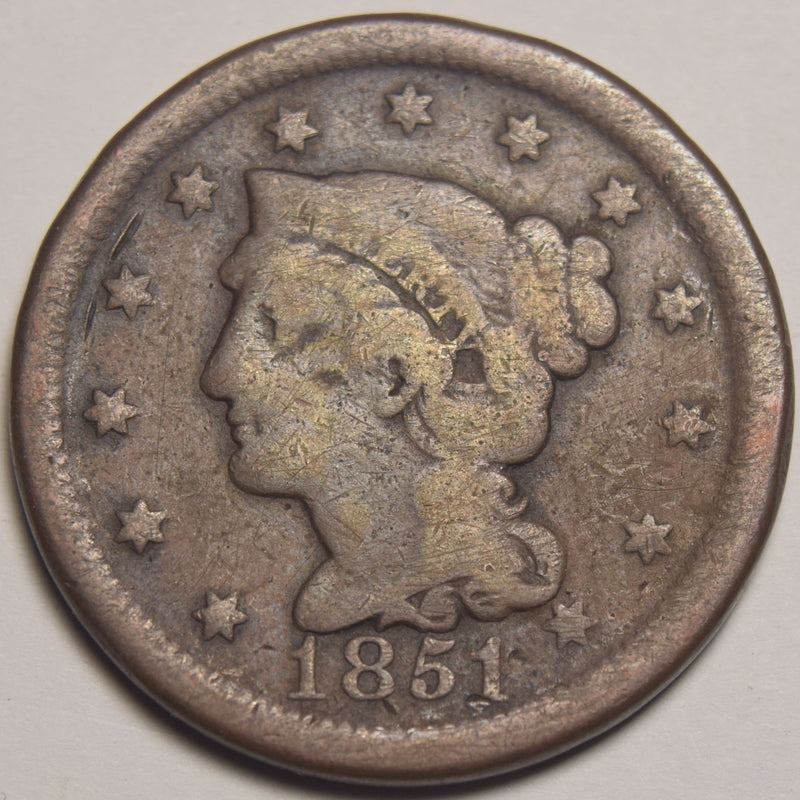 1851 Braided Hair Large Cent . . . . Good