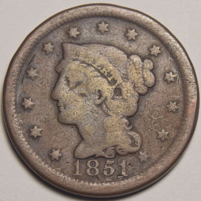 1851 Braided Hair Large Cent Good