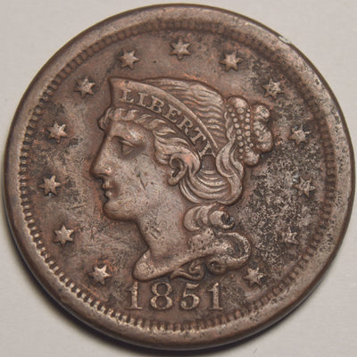 1851 Braided Hair Large Cent VF/XF light corrosion