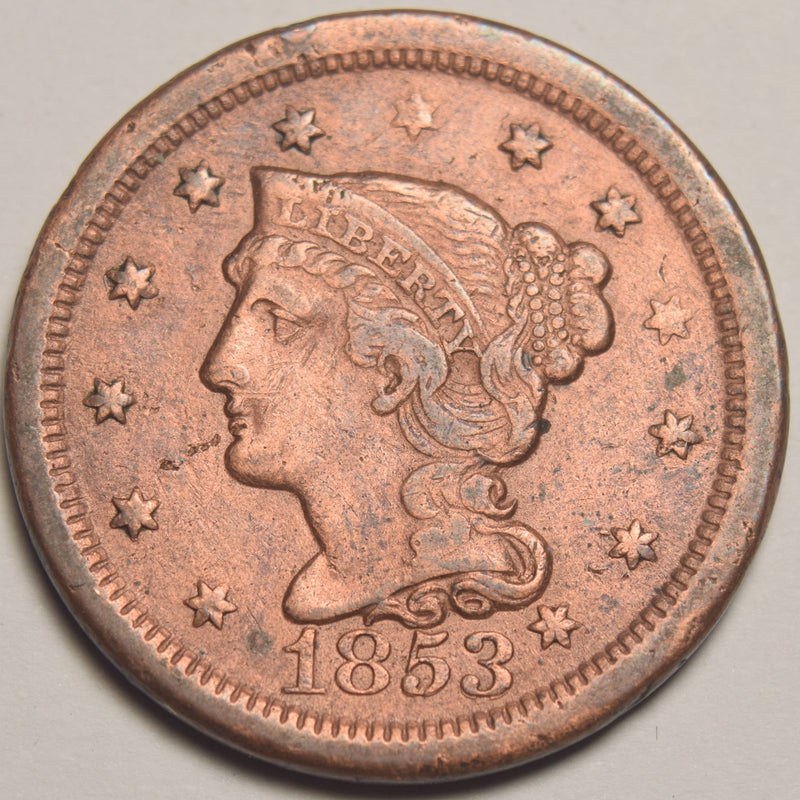 1853 Braided Hair Large Cent . . . . VF cleaned