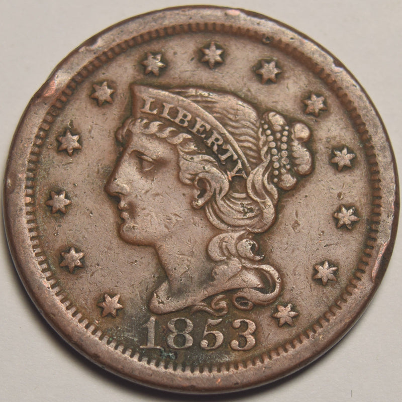 1853 Braided Hair Large Cent . . . . VF rim hits